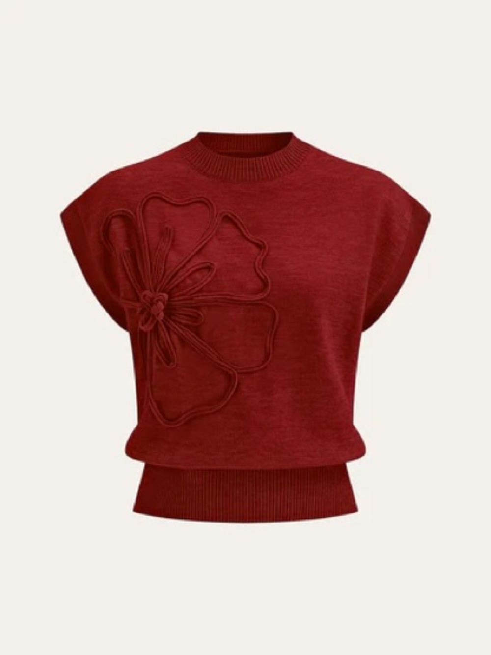 Commense Flower Applique Cap Sleeve Knit Top size medium